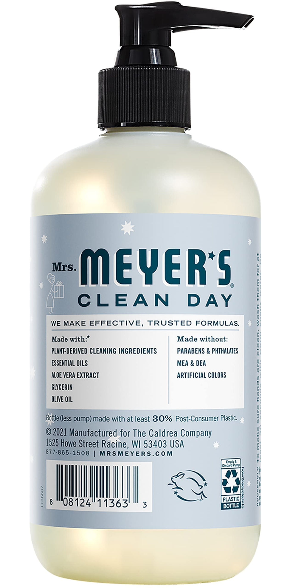 Winter-ready packaging of Mrs. Meyer's Snowdrop hand soap looks giftable.