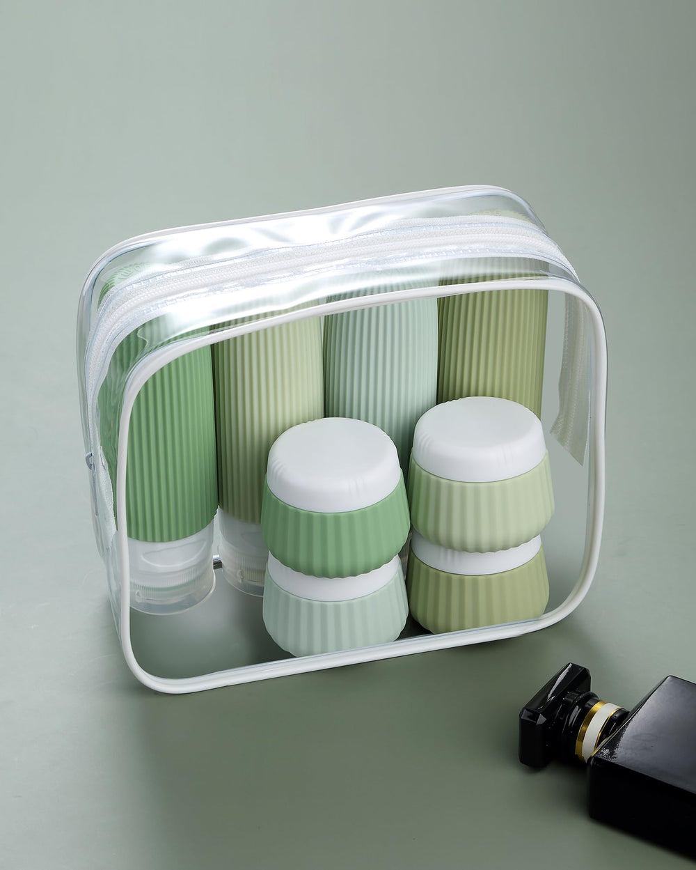 Mrsdry clear makeup bag keeps bottles and cosmetics organized