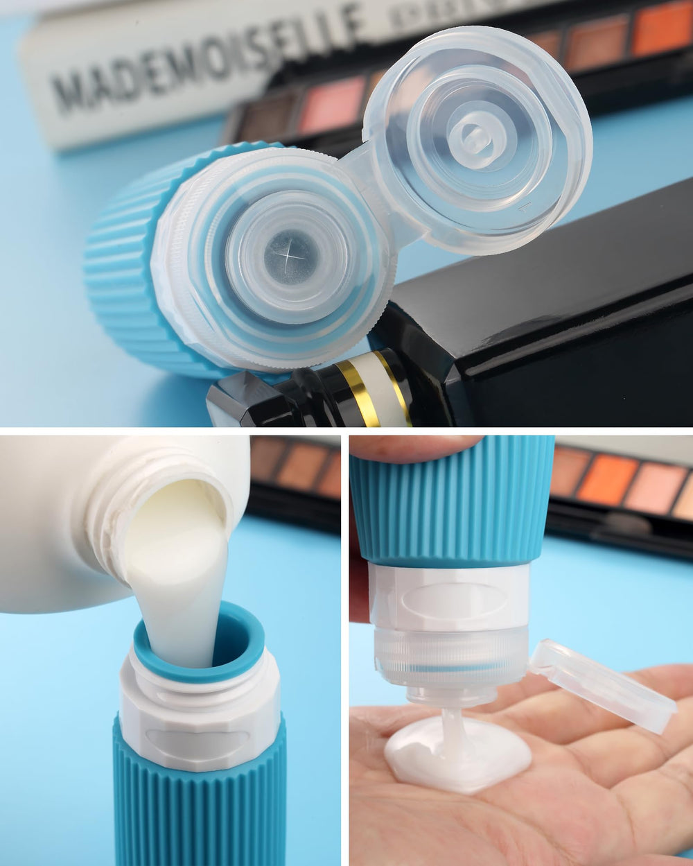 Mrsdry 3oz travel bottles designed for TSA-friendly shampoo and conditioner on the go.