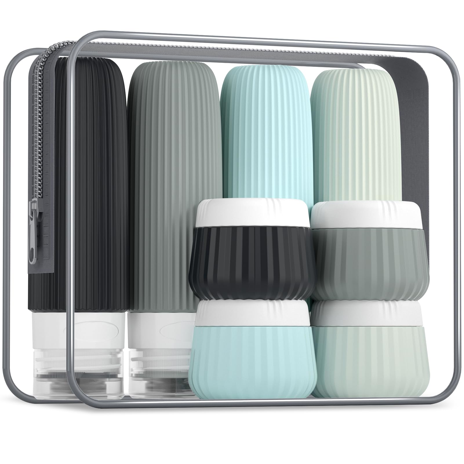 Mrsdry travel bottles 8-pack in clear bag for space-saving organization on trips.