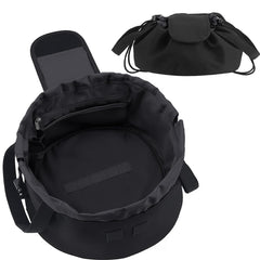 Mrsfox lay-flat drawstring bag open for quick makeup access on the go.