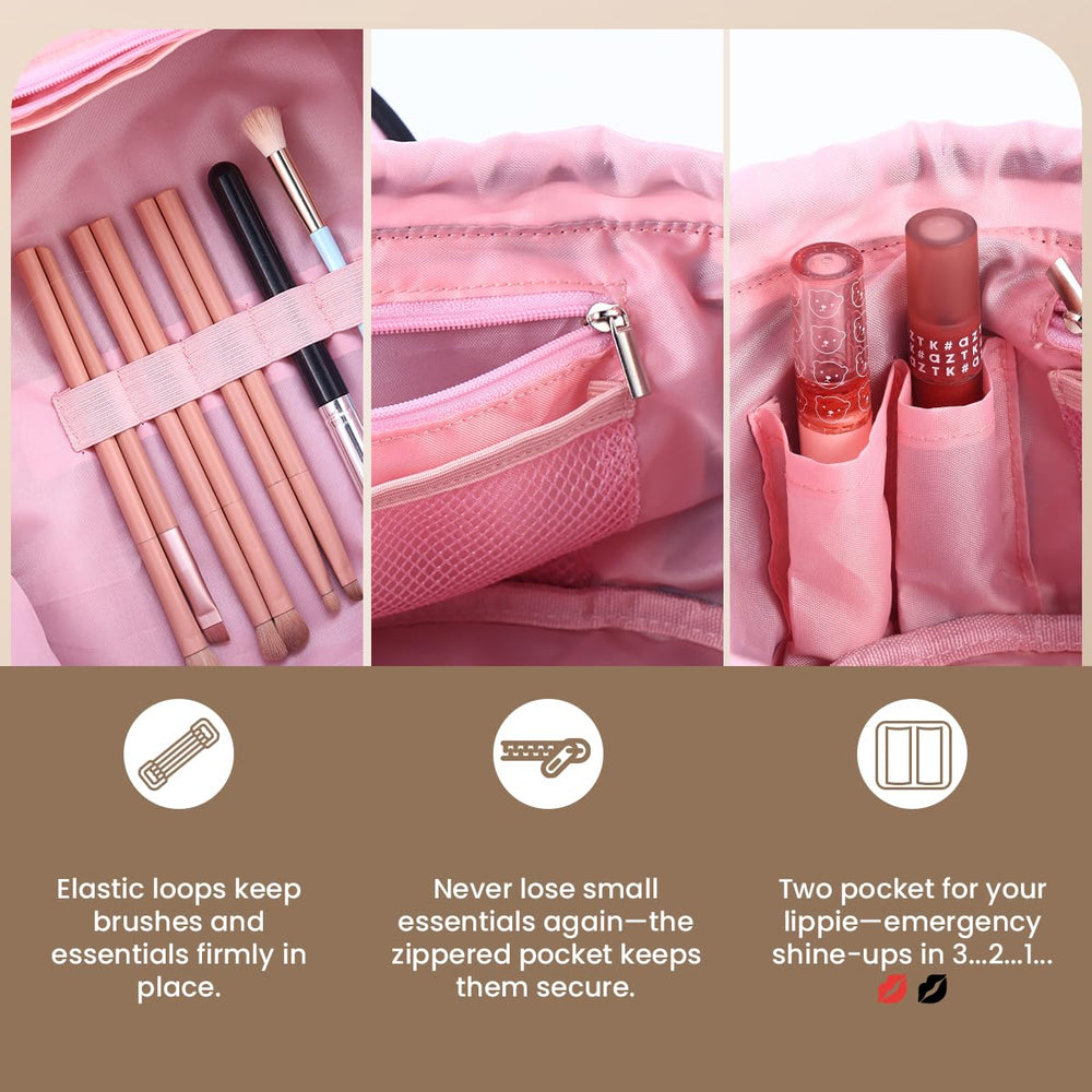 Mrsfox lay flat drawstring makeup bag pink gift idea for moms and travelers
