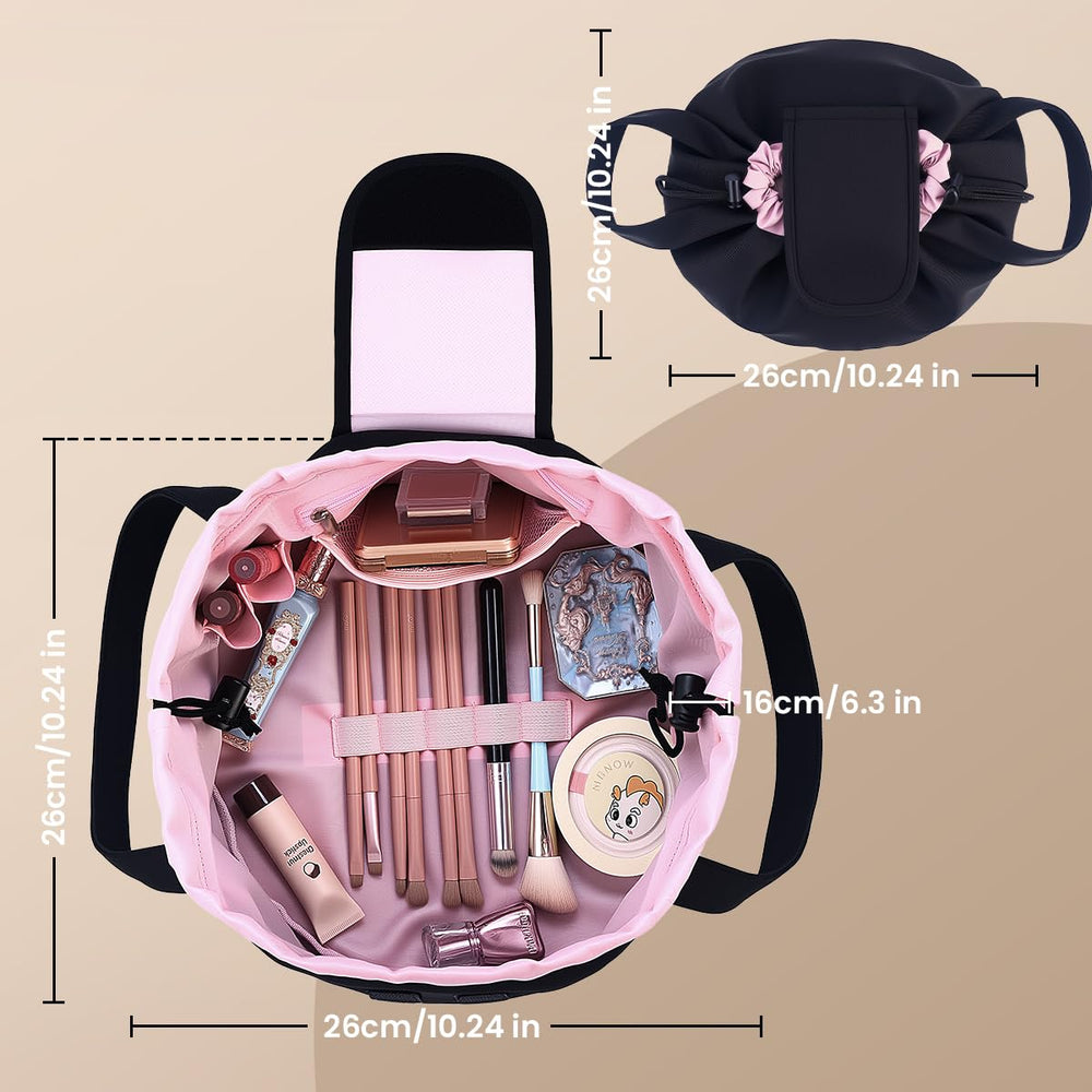 Mrsfox lay flat drawstring makeup bag pink open flat reveals wide opening for easy access