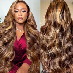 MSCLARA 30inch highlight body wave lace-front wig shows natural scalp realism for daily wear