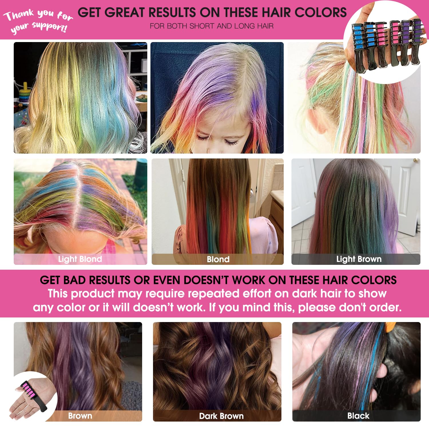 MSDADA new hair chalk comb blue pink purple on child hair for easy party looks