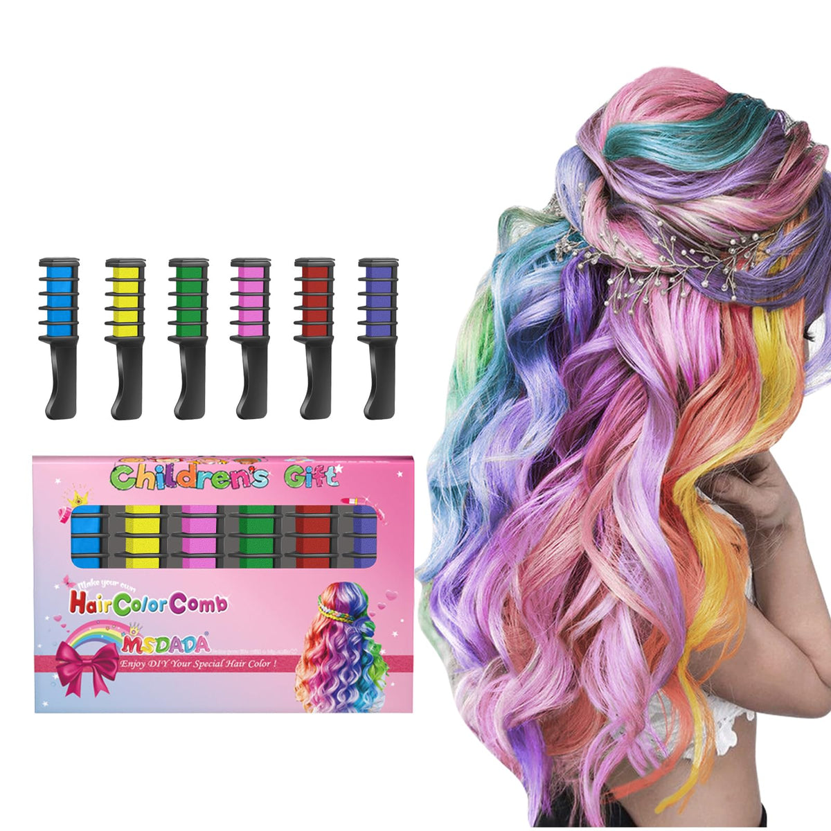 MSDADA hair chalk comb blue for playful temporary color and easy washout