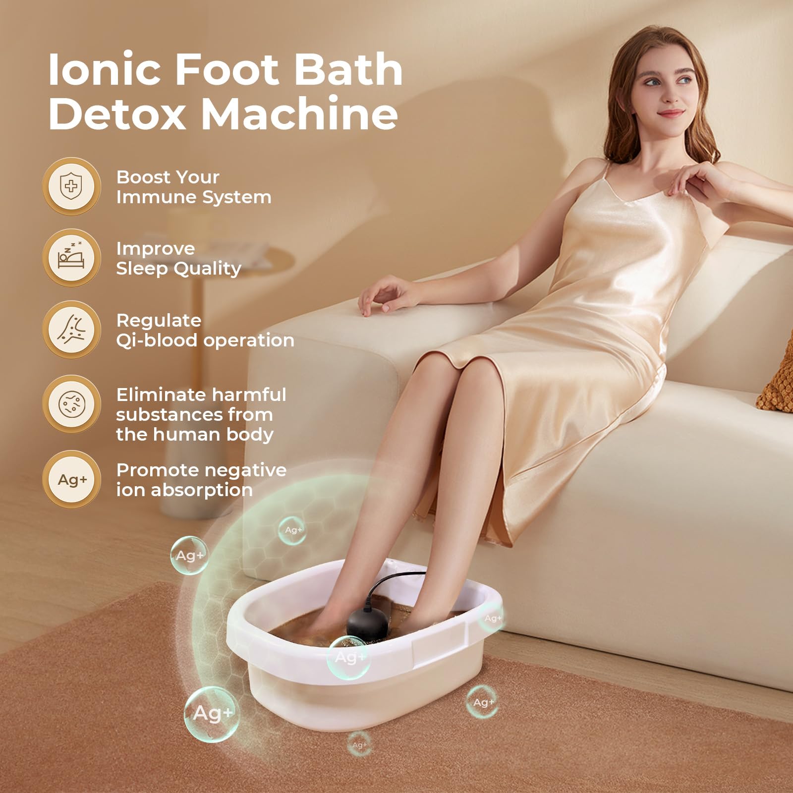 MSFOOT foot bath with two reusable arrays delivering consistent ion flow