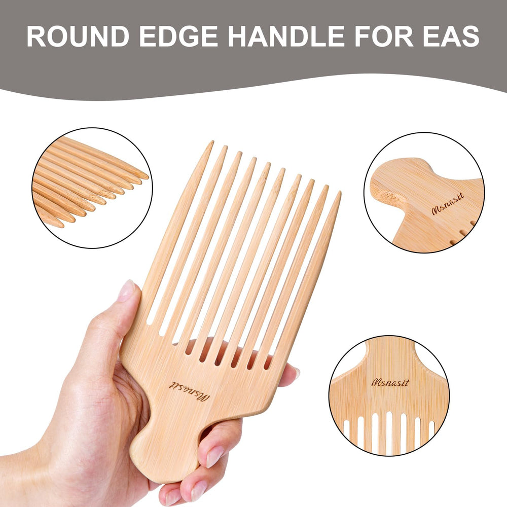 Msnasit bamboo hair pick demonstrates portable, travel-friendly design for on-the-go grooming.