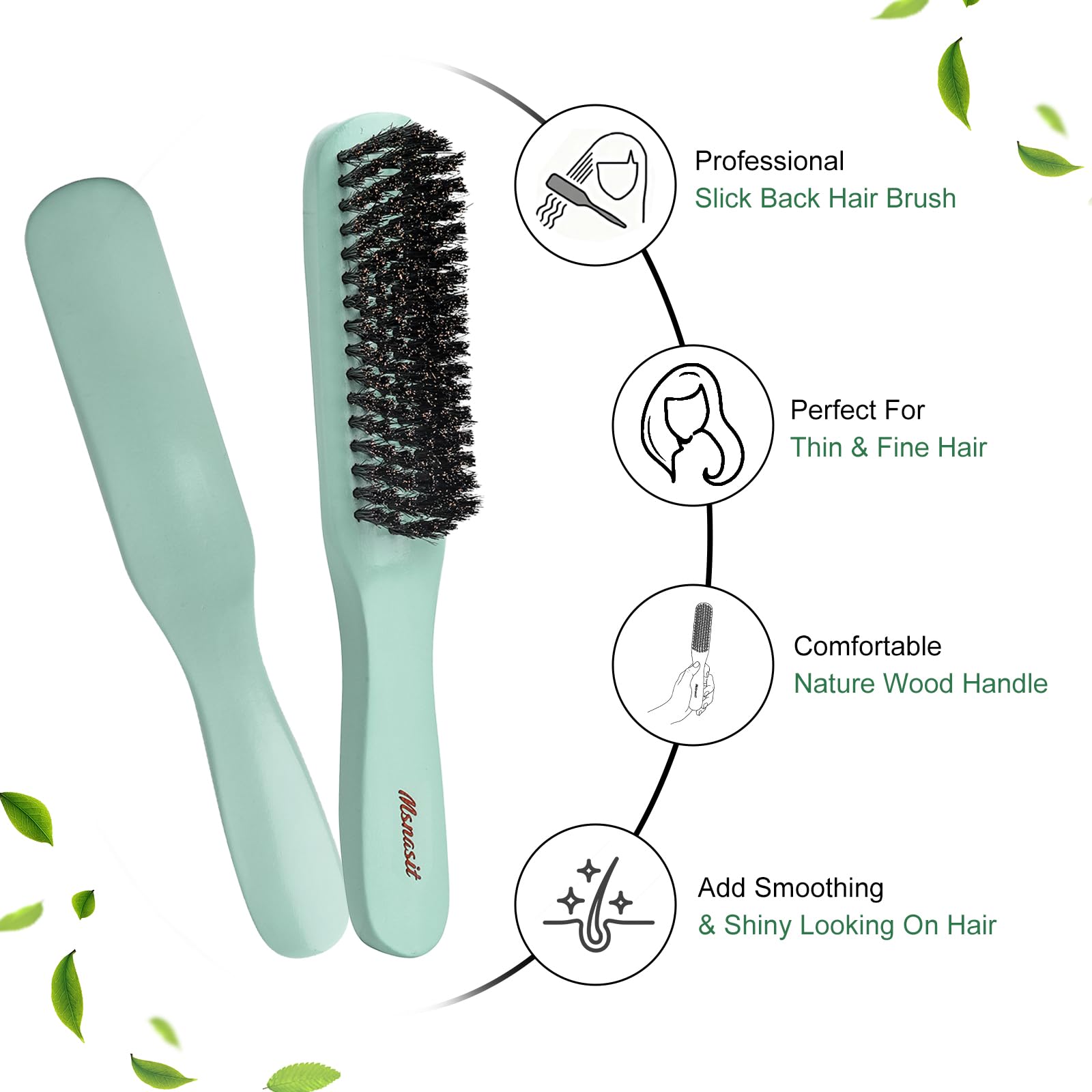 Msnasit boar bristle hairbrush distributes oils for high-gloss shine in thin hair
