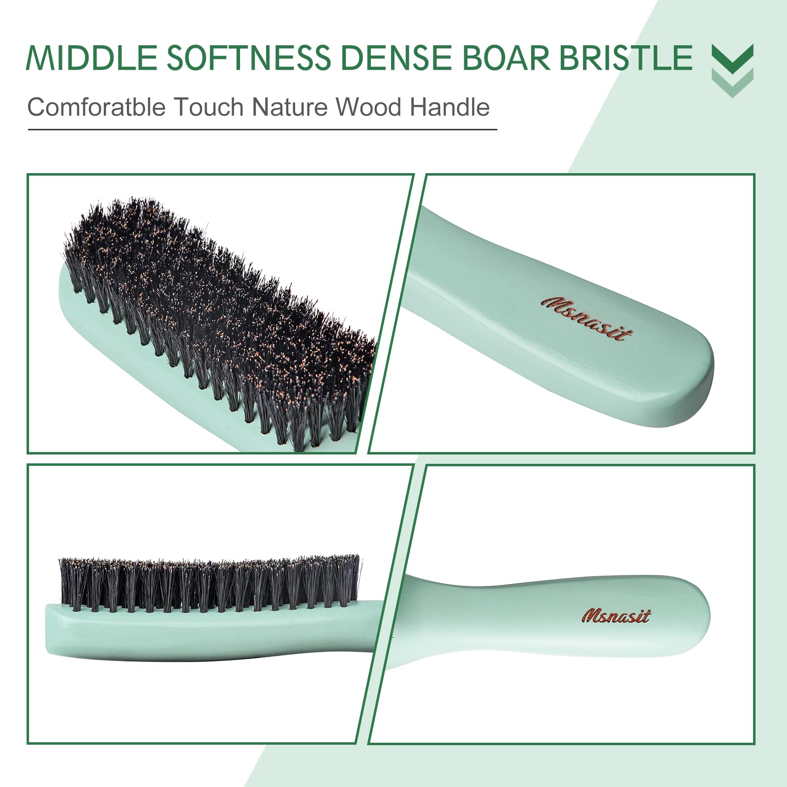 Msnasit green wood handle brush offers ergonomic comfort during detangling and styling