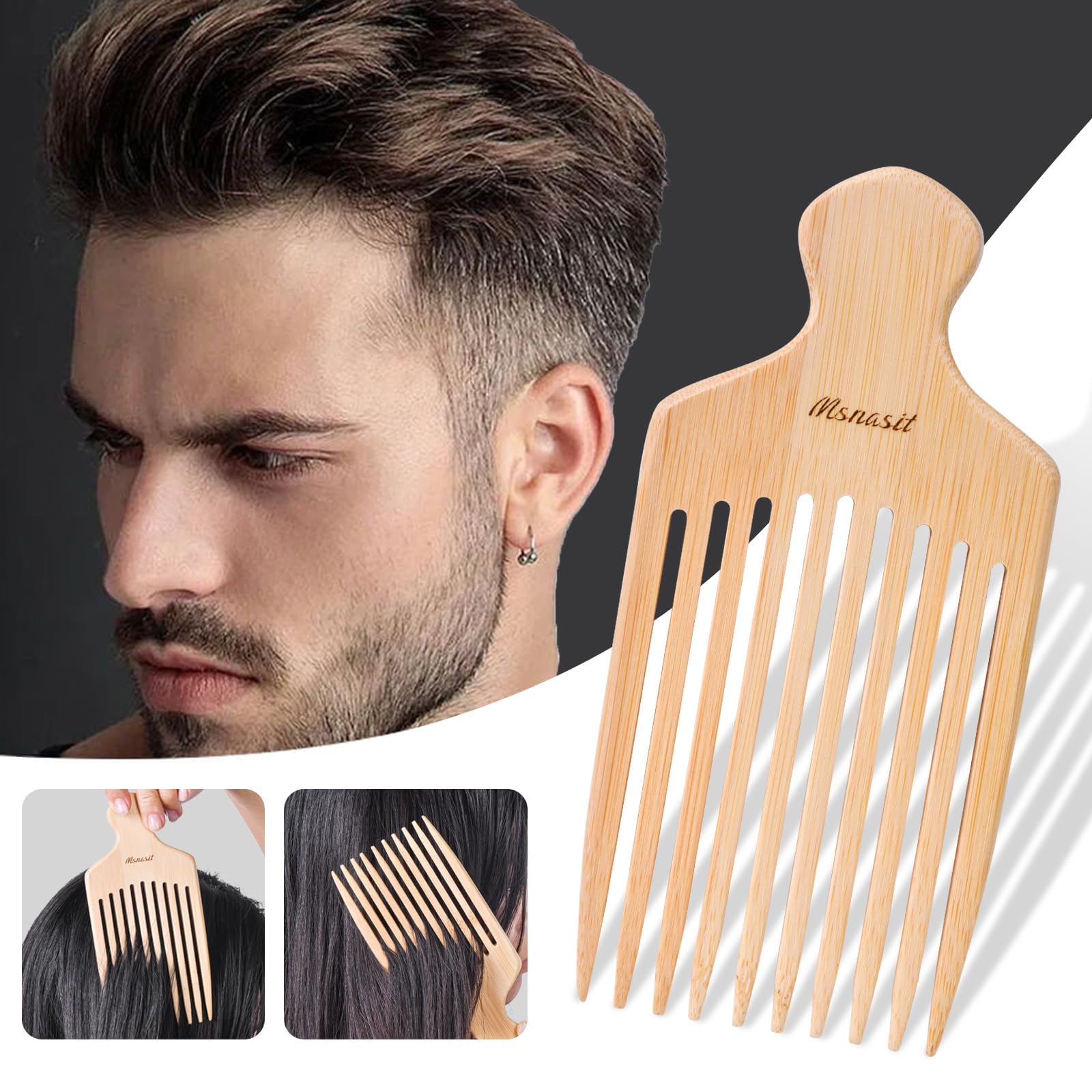 Msnasit eco-friendly bamboo material highlights anti-static, breakage-reducing benefits for healthier hair.