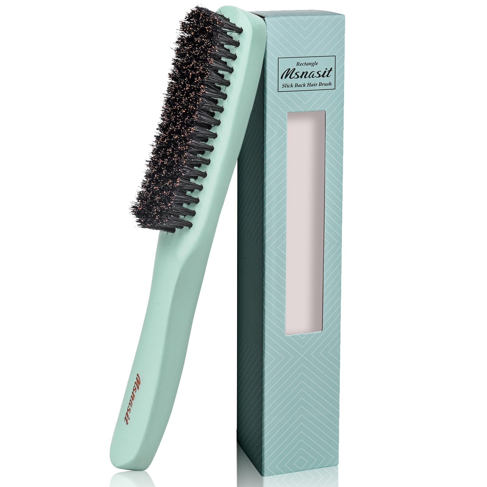 Msnasit Professional Slick Back Brush with green wooden handle for a polished sleek-back look