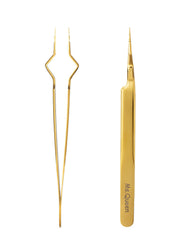 Ms.Queen isolation tweezers gold close-up for precise lash separation and smooth grafting.