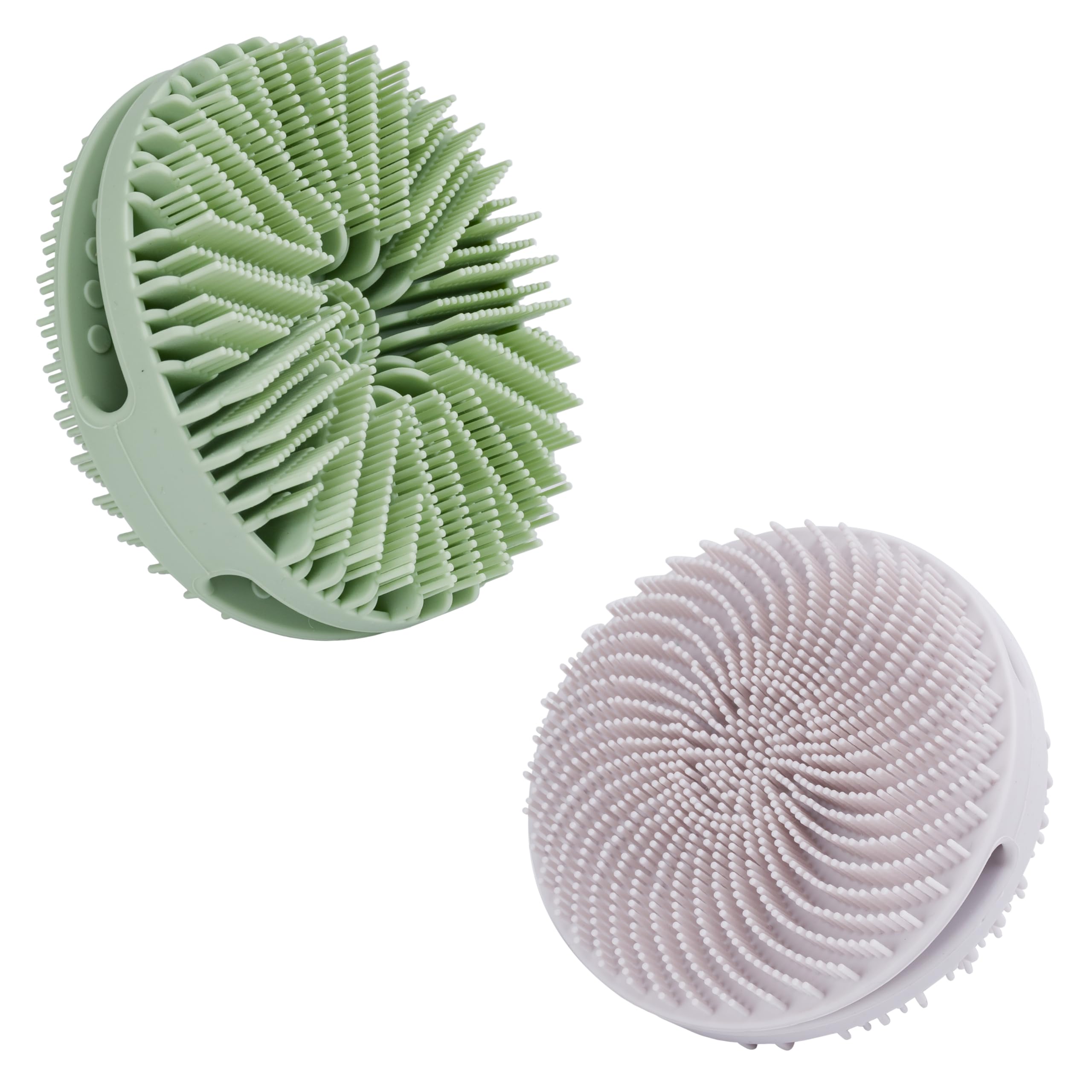 MtBoi 2pc silicone shower brush set, gray-green, easy grip for efficient cleansing.