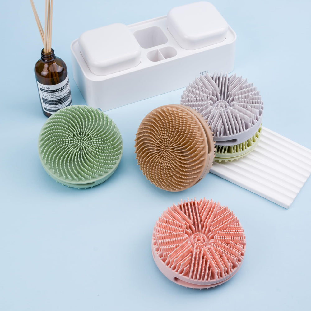 MtBoi travel-friendly silicone shower brush for on-the-go showers.