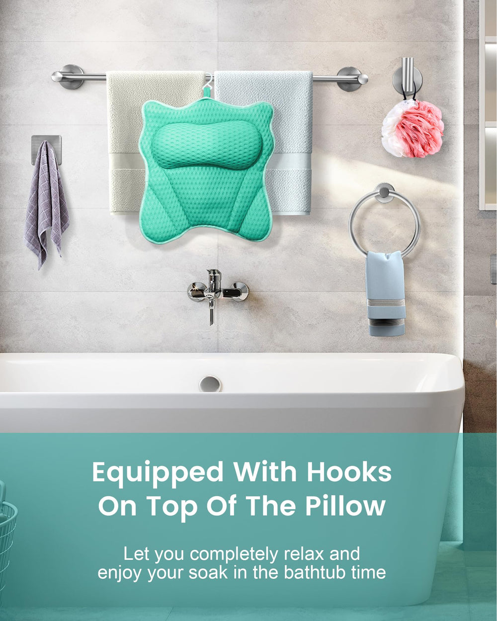 MTDLYICE bath pillow fits most tubs with deformable fabric for curved or straight tubs