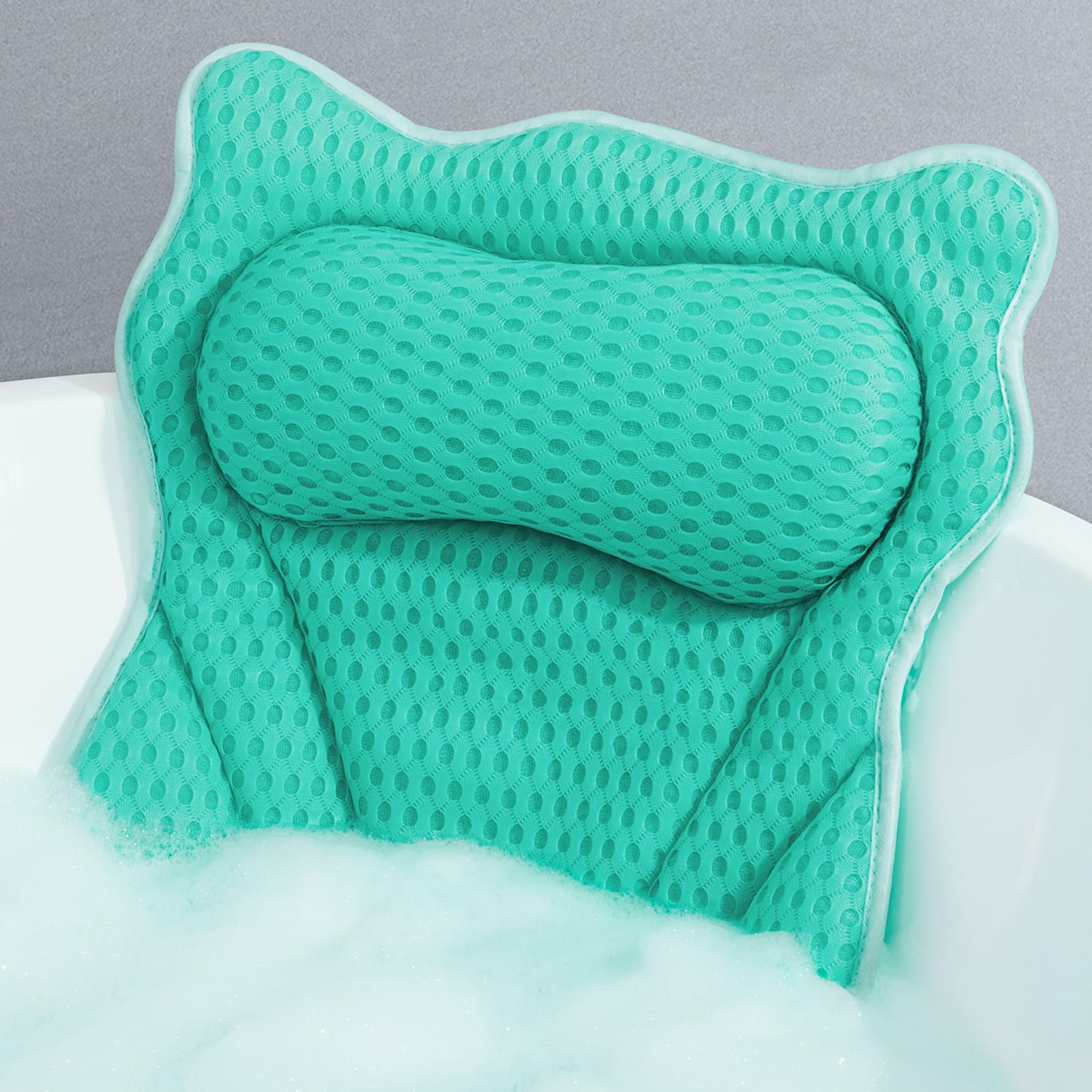 MTDLYICE lake blue bath pillow full view shows wide neck and back support