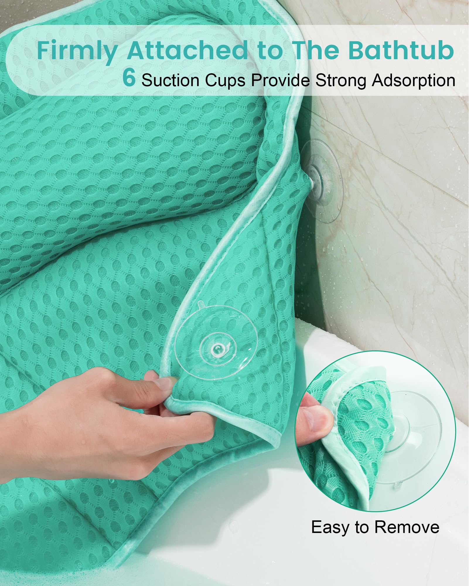 MTDLYICE lake blue bath pillow in tub ready to relax during soak