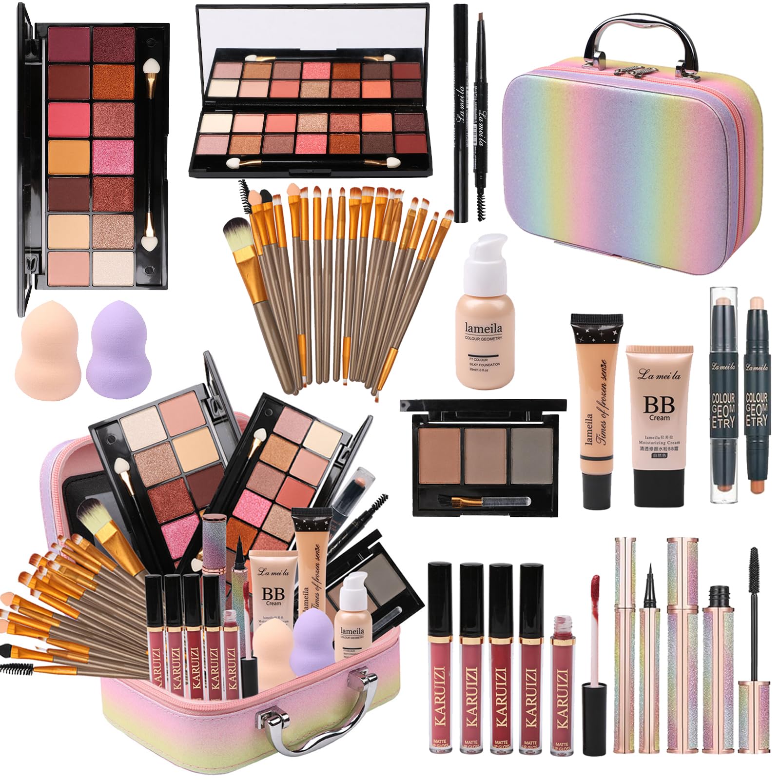 MTDXILTAI rainbow makeup case with brushes for organized on-the-go creativity.