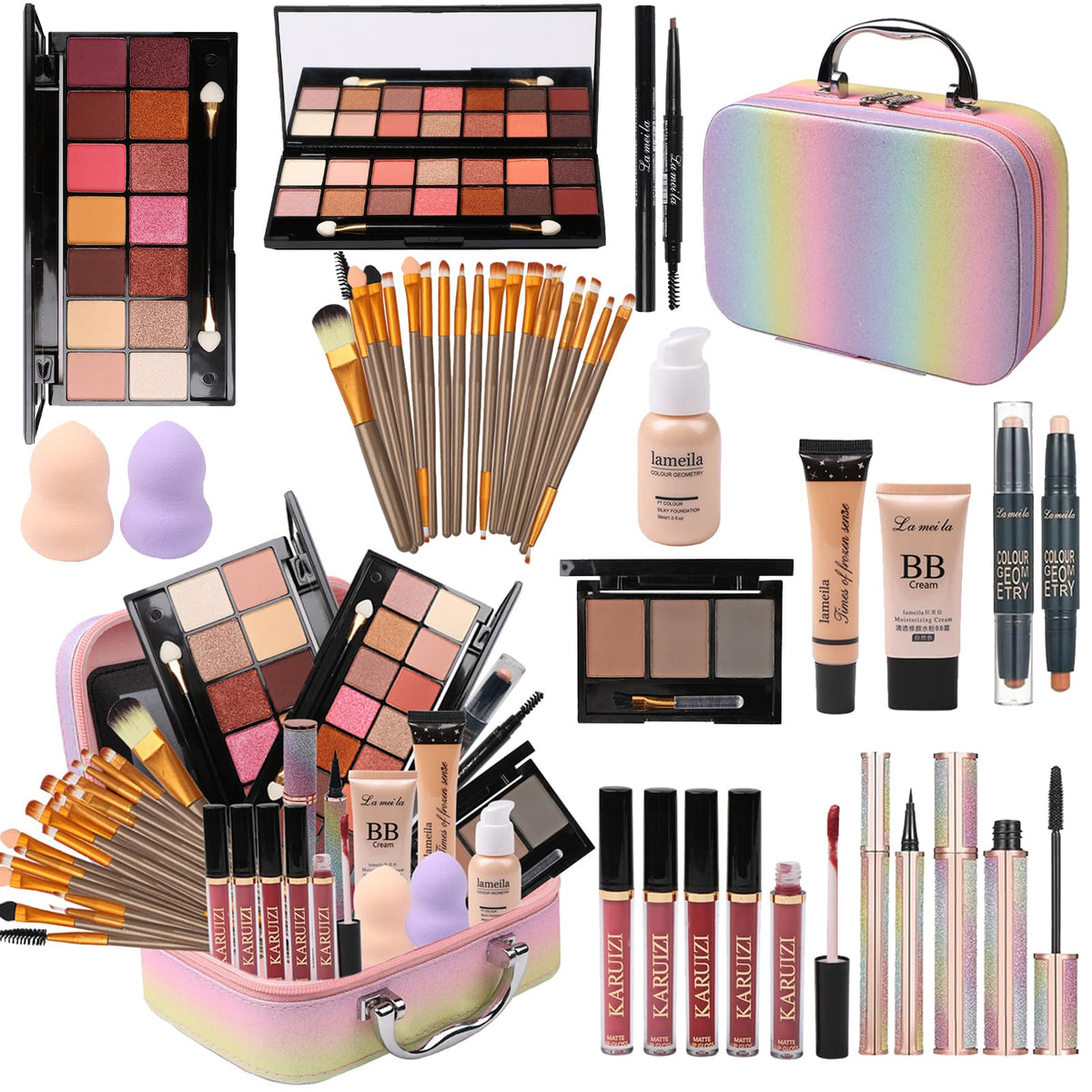 MTDXILTAI rainbow makeup case with brushes for organized on-the-go creativity.