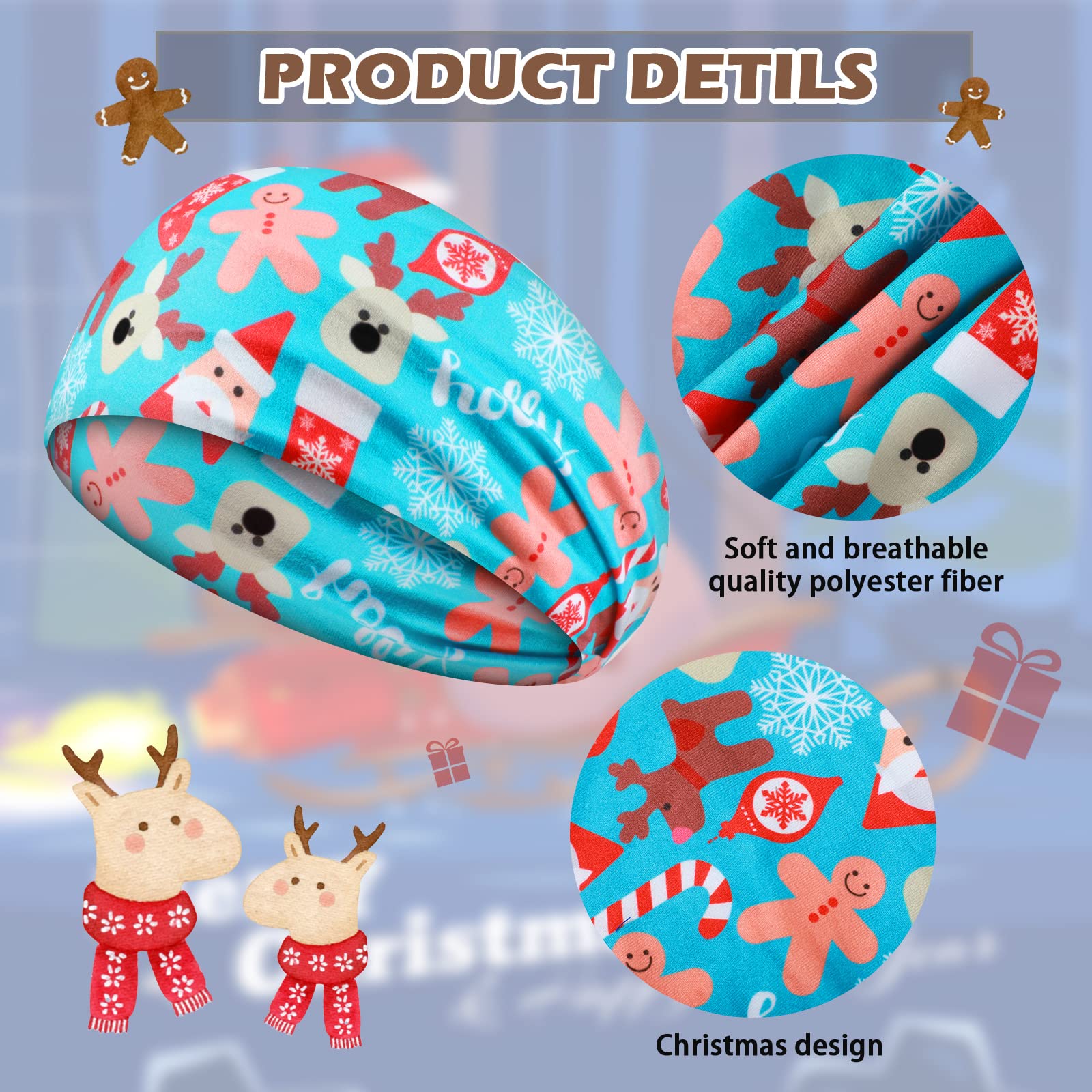 MTLEE Christmas stretchy headbands non-slip grip, one size fits most for comfy all-day wear.