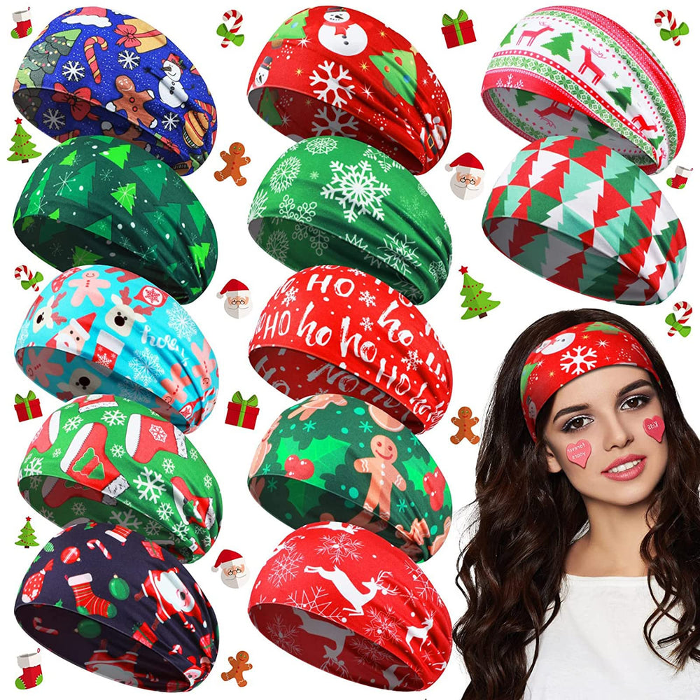 MTLEE Christmas stretchy headbands with Santa Claus pattern, ideal for festive parties and photos.