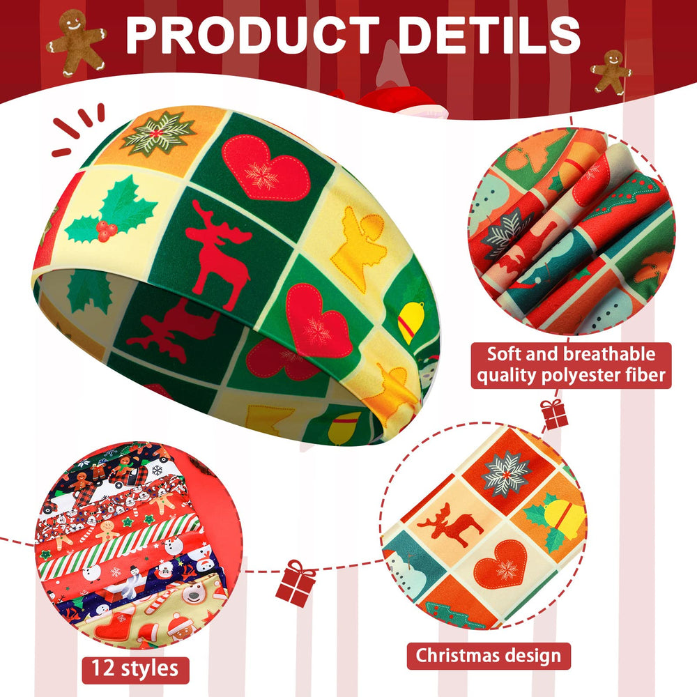 MTLEE Christmas stretchy headbands with Santa pattern ideal for party hairstyles.