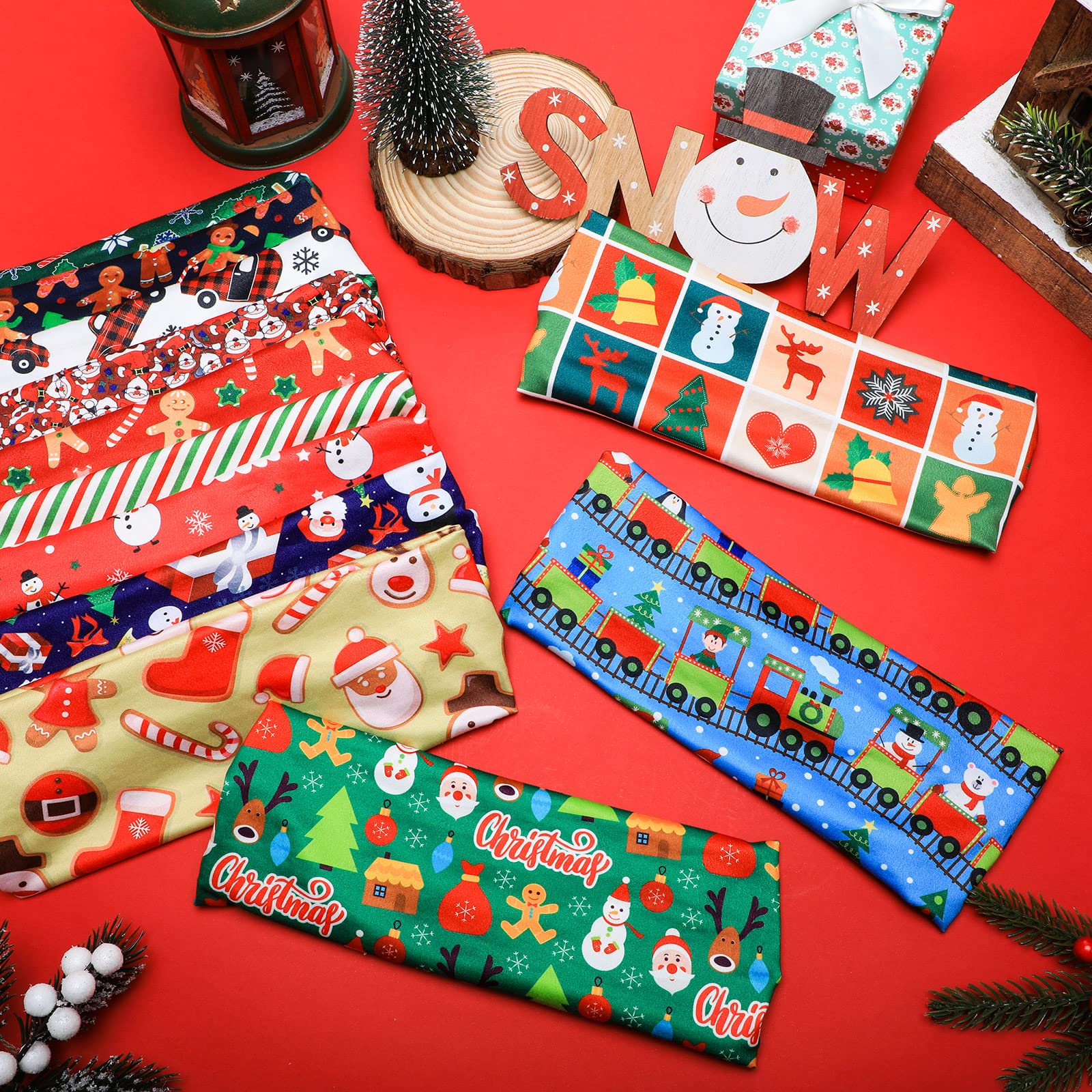 MTLEE Christmas stretchy headbands show stocking pattern for festive daily wear.