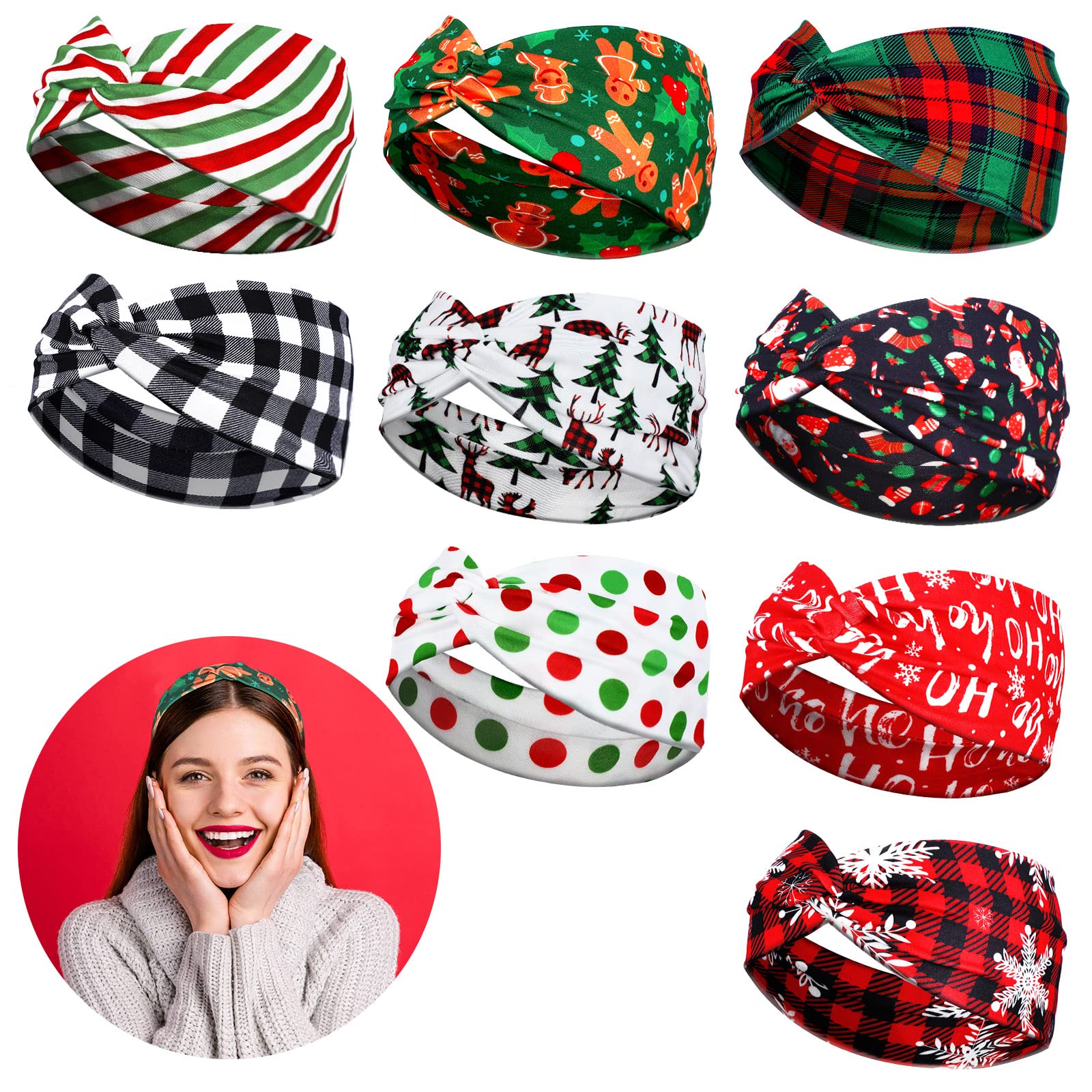 MTLEE Christmas twisted headbands pack with vibrant patterns for festive styling.