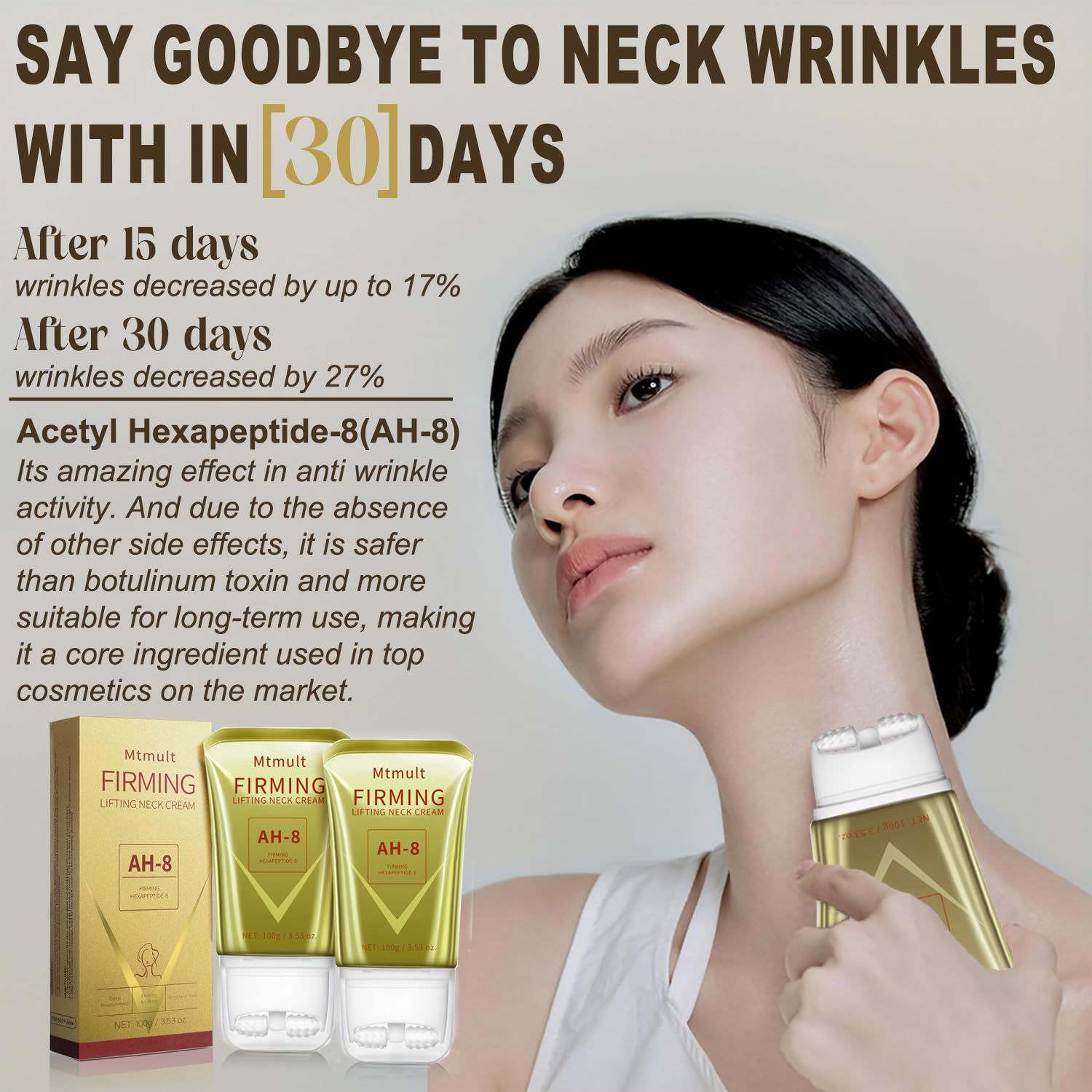 Mtmult AH-8 neckline application demonstrates smooth upward massage