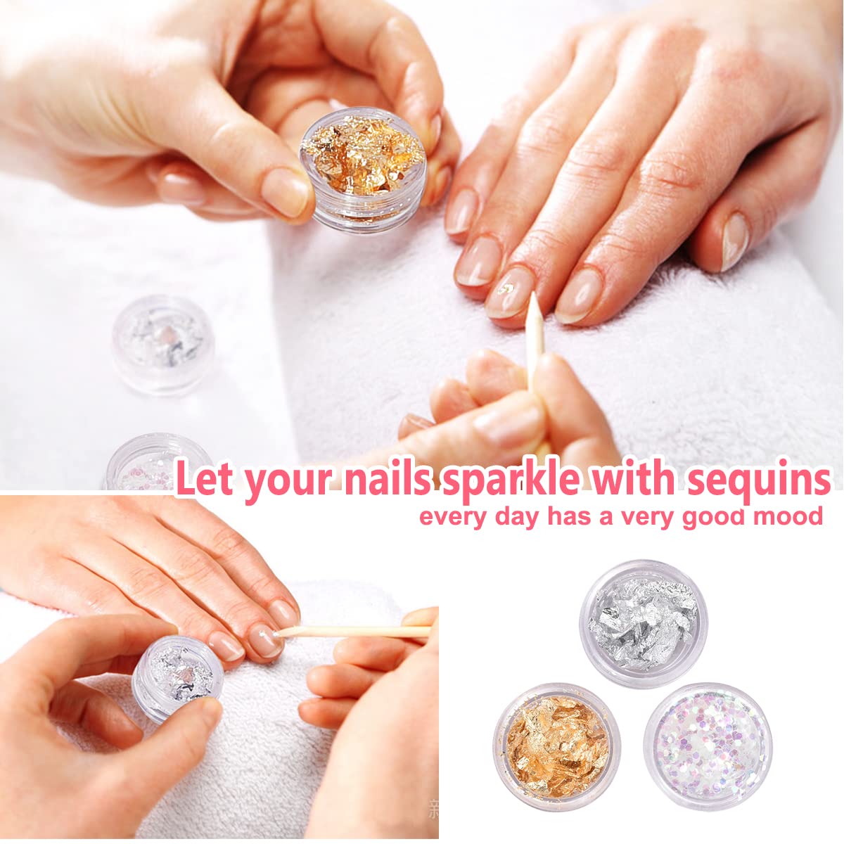 M&U MAKE YOU UP false nails ready for easy glittery nail designs.