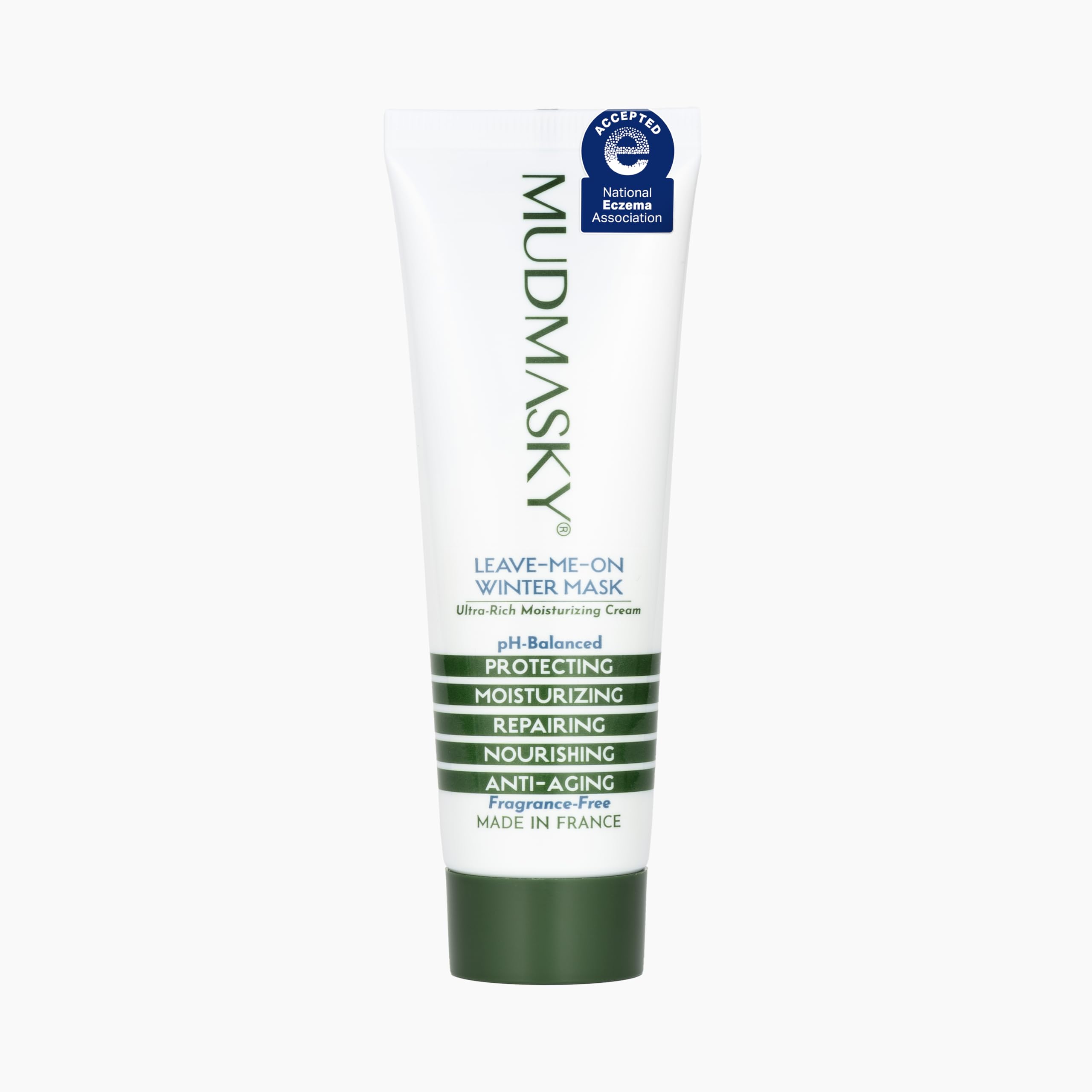 MUDMASKY Leave-Me-On Winter Mask jar close-up shows rich moisturizer for dry skin