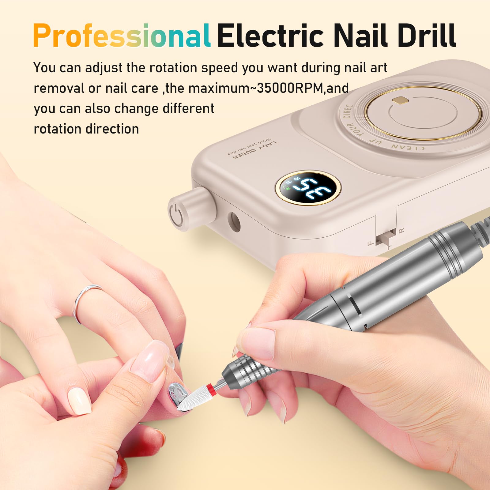 Mugle nail drill control panel with forward, reverse and pause functions