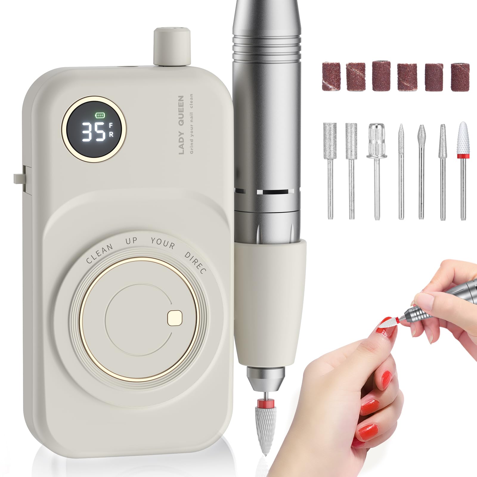 MUGLE portable nail drill front view for precise cordless use in salon or home