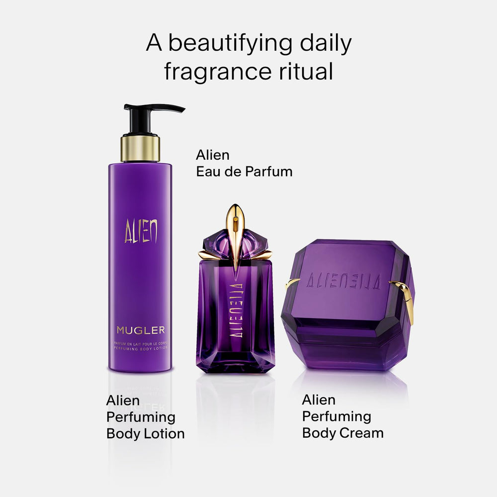 MUGLER Alien Body Lotion star packaging emphasizes luxe self-care ritual