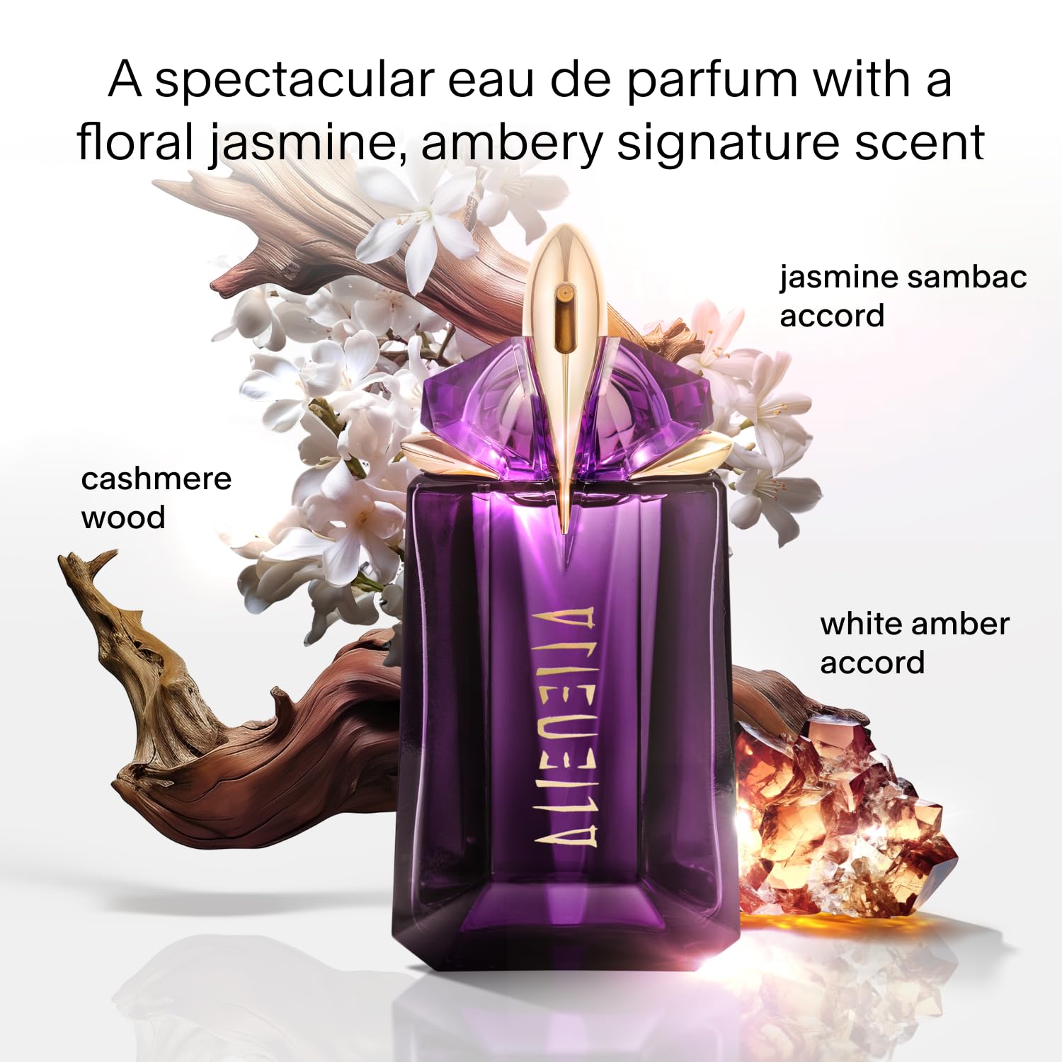MUGLER Alien EDP bottle back, showcasing refillable luxury design
