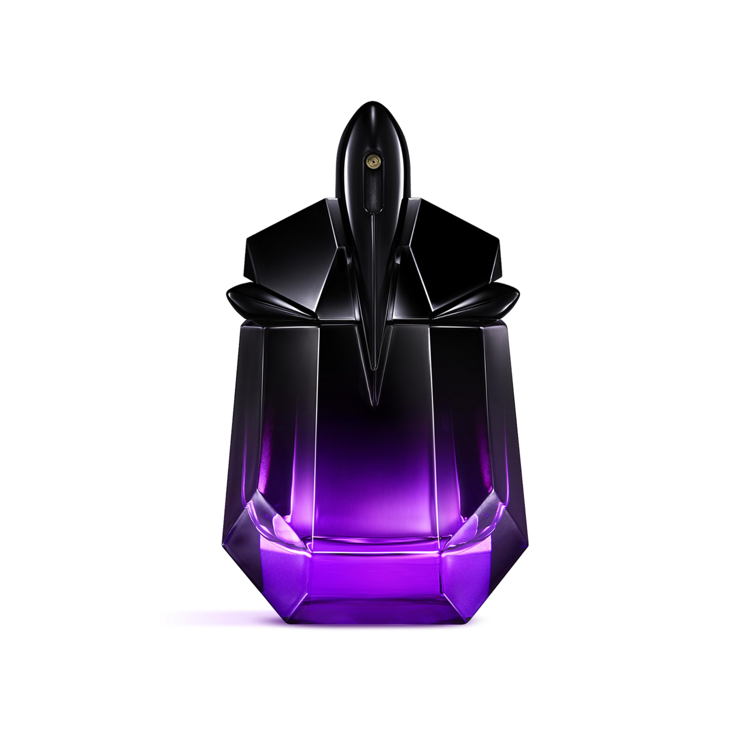 Mugler Alien Extraintense bottle close-up showing bold floral vanilla notes for evening wear