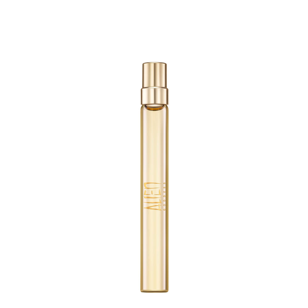Mugler Alien Goddess bottle closeup highlighting premium scent and radiant presence.