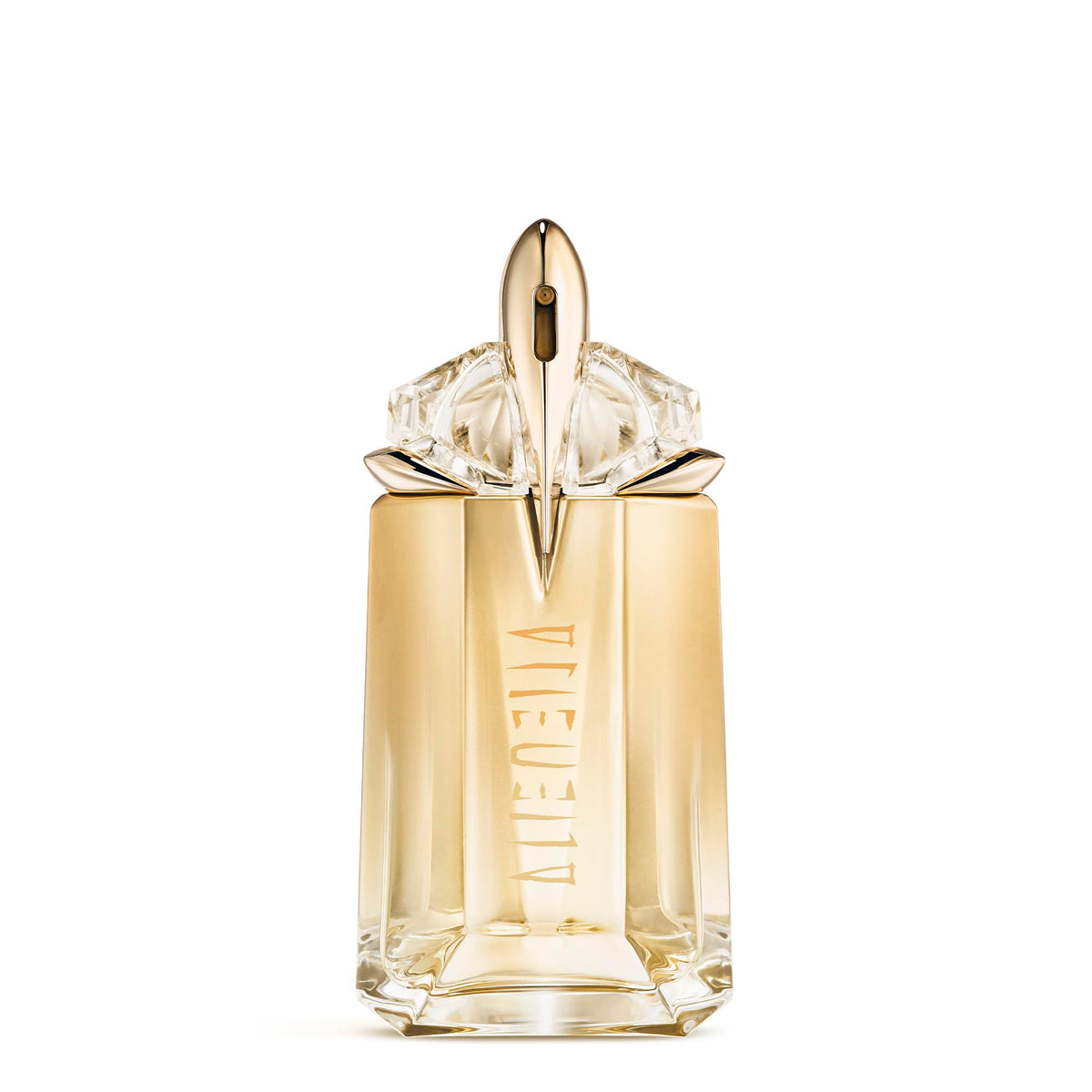 Mugler Alien Goddess bottle front radiates luxury for daily fragrance rituals