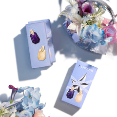 Mugler Alien mini display side-angle shows sleek, portable design.