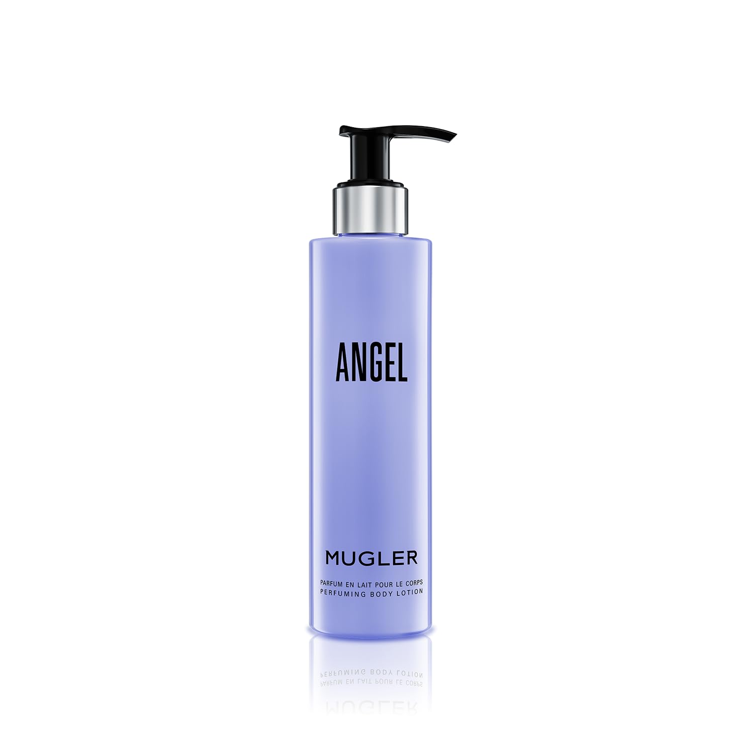 Mugler Angel Body Lotion bottle closeup showing rich hydration for silky skin.