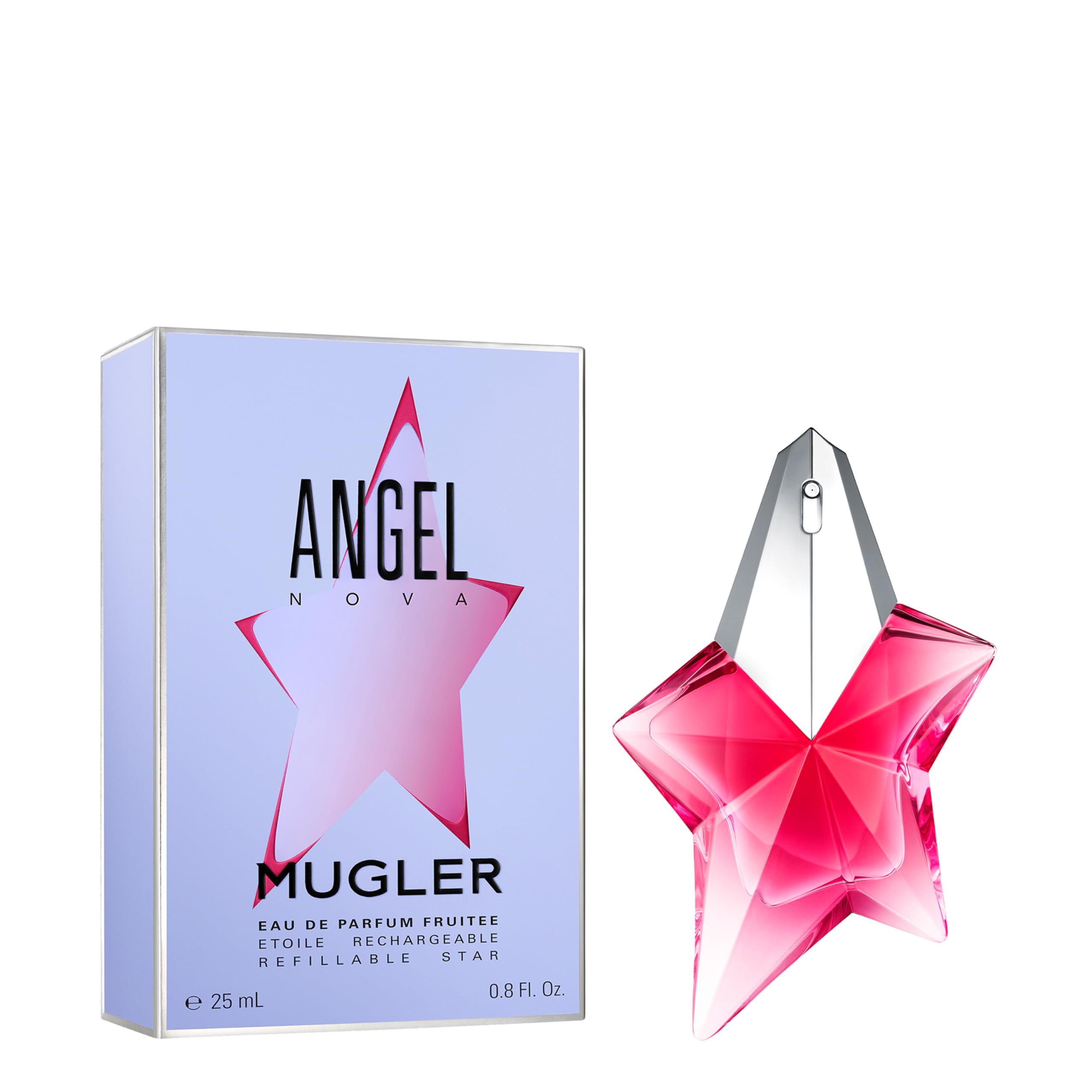 Mugler Angel Nova packaging showcases modern, sculptural design.