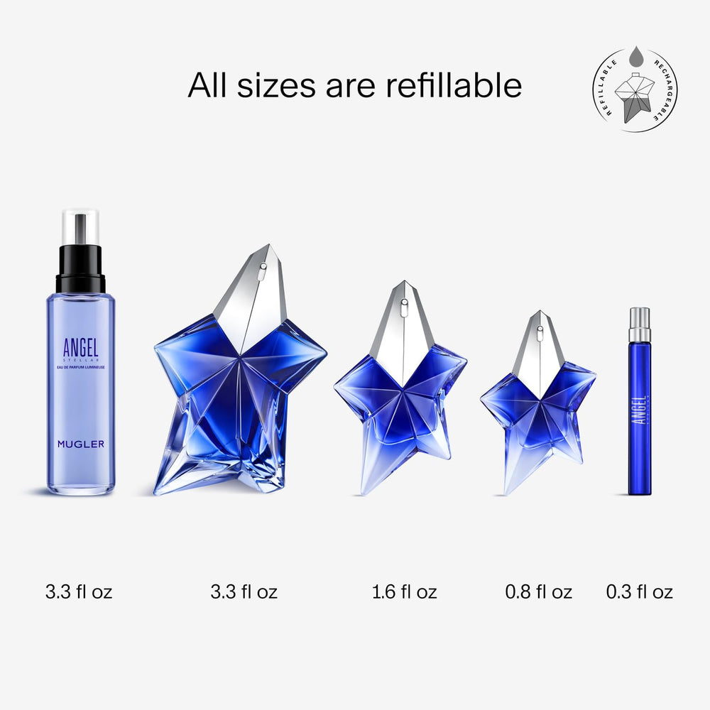 Mugler Angel Stellar woody-accord closeup adds depth for lasting impression.