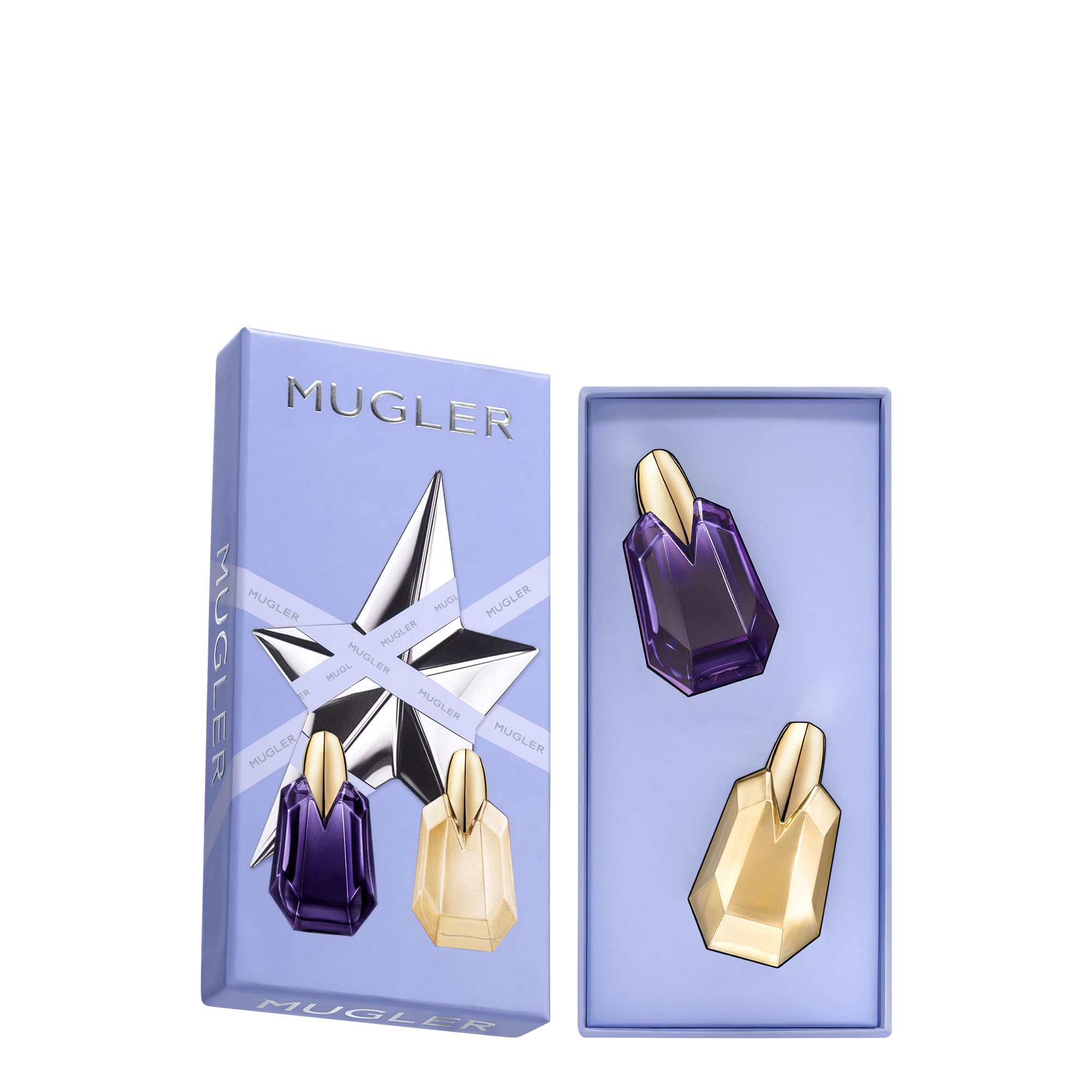 Mugler Gift set packaging close-up label emphasizes gift-ready appeal.