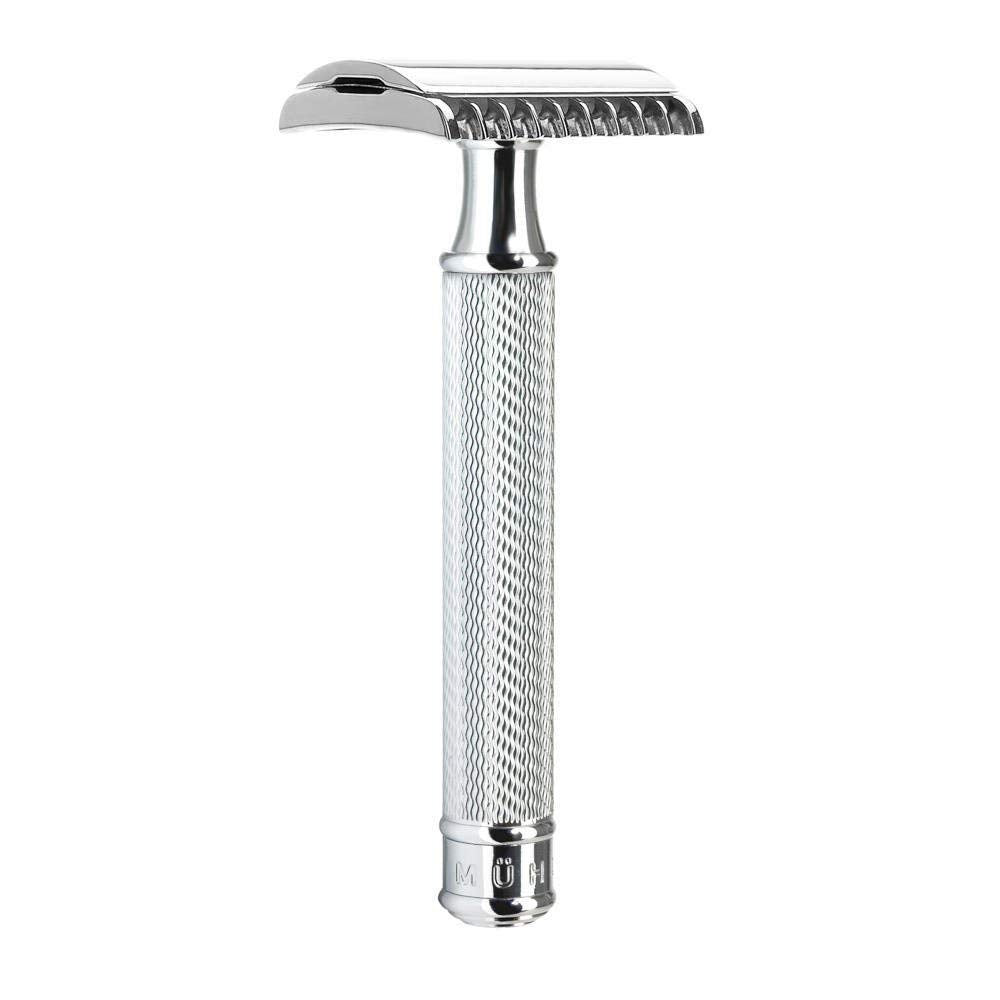 MÜHLE R41 open-comb handle options, durable grip for daily shaving routines.