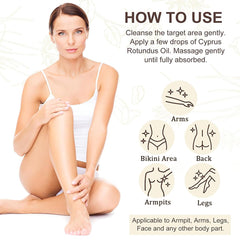 Mulpg aceite Cyperus Rotundus aplicándose en piel para suavidad