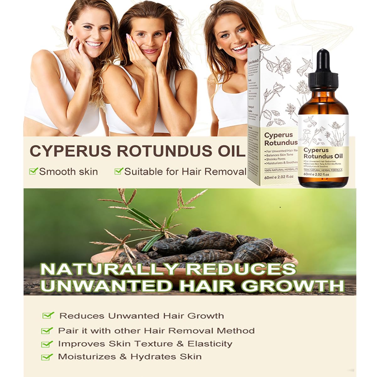 Mulpg aceite Cyperus Rotundus piel hidratada tras depilación