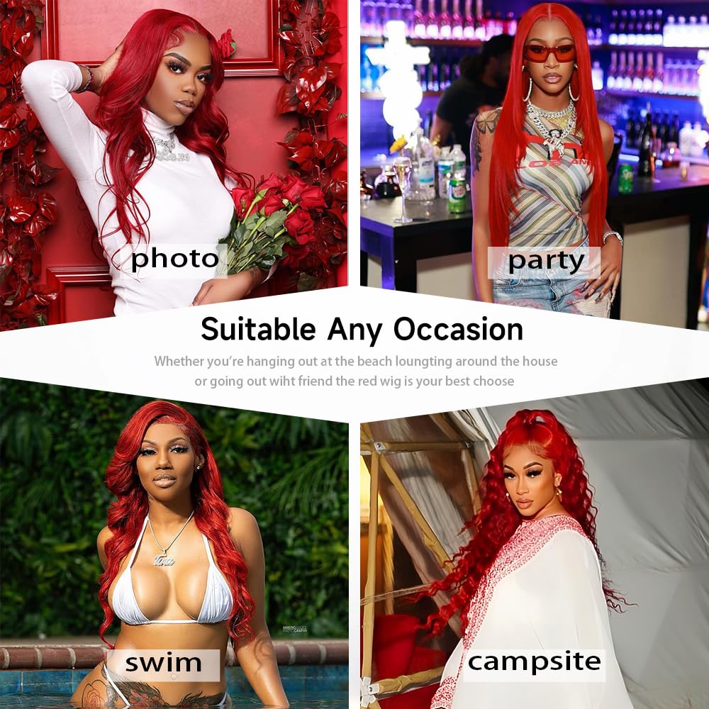 Mululi red wig care tips image promotes gentle maintenance and longevity.