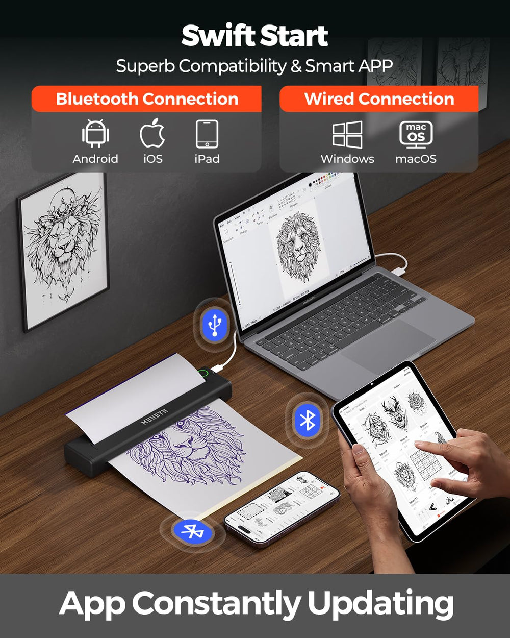 MUNBYN ITP05 app preview, in app controls simplify stencil printing.