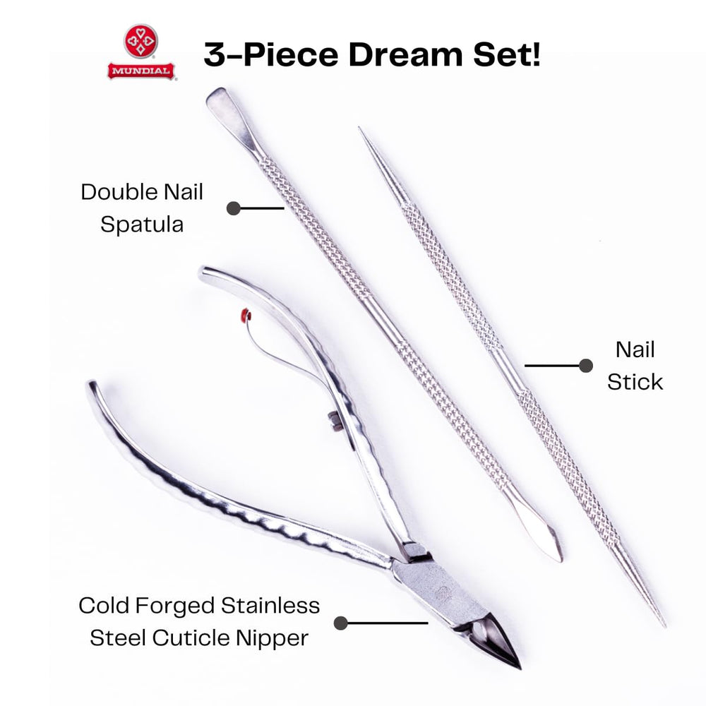 Mundial duplex cuticle pusher-scraper ready for spa-like nail prepping